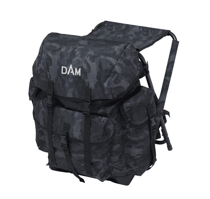 Stolsekk | Fiskesekk Camo Svart | 34x34x46cm - Flue.no - Ryggsekker